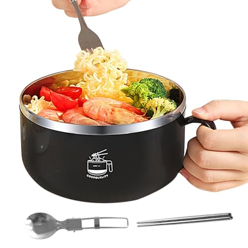 Onlynery Ramen-Nudelschüssel,Ramen-Schüssel,Instant-Nudelschüssel mit Deckel und Griff | Edelstahl-Lunchbox, Vorratsbehälter für Lebensmittel, Nudeln, Wohnheim-Zubehör für Studenten, zum Mitnehmen von Onlynery