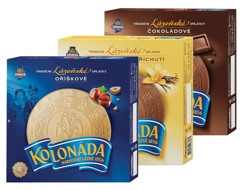 3er-Pack OPAVIA Kolonáda Kurortoblaten Mix aus drei Geschmacksrichtungen Haselnuss, Schokolade und Vanille 570g von Opavia