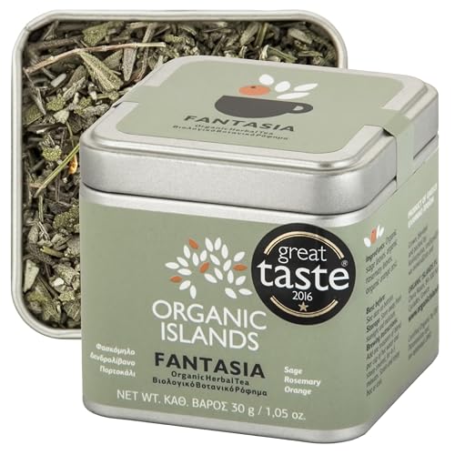 Organic Islands Lose Kräutertees - Fantasia zuckerfreier entkoffeinierter Tee - Natürliche Mischung aus Orangenschalen, Salbei und Rosmarin aus Naxos, Griechenland 30g von Organic Islands