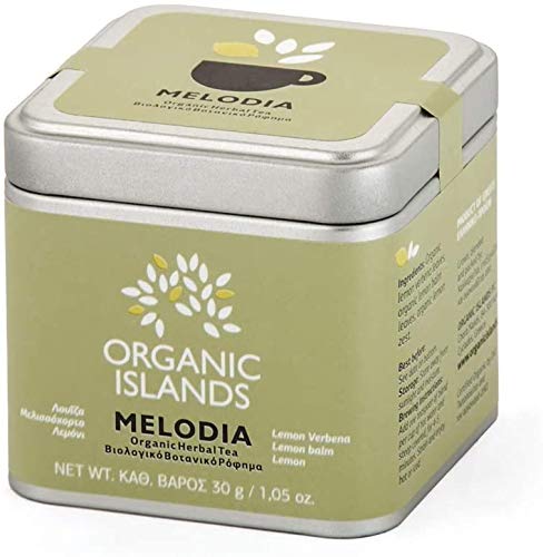 Organic Islands Melodia Griechische Teemischung mit Zitronenverbene, Zitronenmelisse und Zitronenschale von Naxos, Griechenland in Metallbox, 2er Pack x 28,35 g (Ingesamt: 56,7 g) von Organic Islands