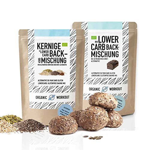 LOWER-CARB-BROTBACKMISCHUNG + KERNIGE BACKMISCHUNG Bundle – Bio, vegan, glutenfrei, Eiweiss-Brot-Alternative, Lebensmittel ohne Getreide, lactosefrei, keto - Organic Workout von Organic Workout