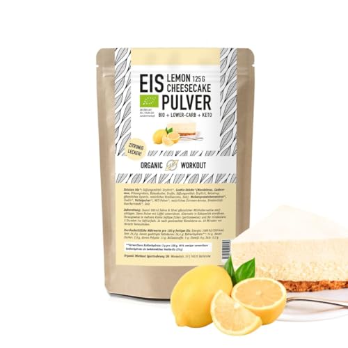 Lower-Carb* Lemon Cheesecake Eis Mix - Cremiges Eis mit Erythrit gesüsst, bio, ohne Zucker-Zusatz nur 2,5 g verwertbare Kohlenhydrate - keto ohne Maltit - glutenfrei, bio - Organic Workout von Organic Workout