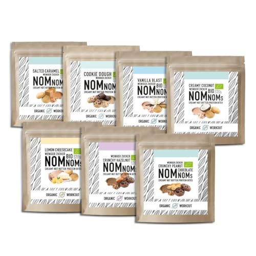 NomNoms | cremige Nussmus-Protein-Bites – bio, vegan mit Bio-Erythrit gesüsst - Protein-Riegel-Alternative (7er, Bundle) von Organic Workout