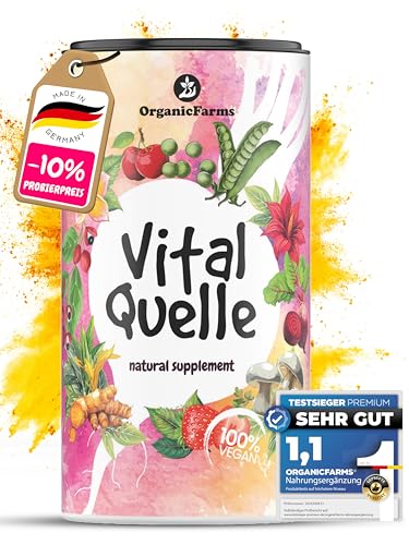 VITALQUELLE Superfood Smoothie Pulver - Saftkur - Rote Beete, Acai Pulver, OPC, Kurkuma, Guarana, Maca, Reishi, Protein Pulver vegan - Nährstoffe von OrganicFarms