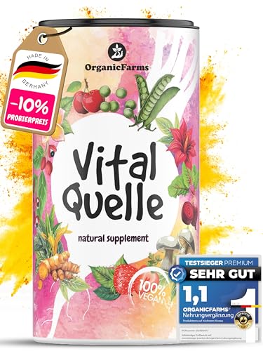 Vitalquelle Superfood Smoothie Pulver Saftkur - Rote Bete, Maca, Guarana, OPC, Reishi, Kurkuma, Acai-Pulver, Protein Pulver vegane Nährstoffe von OrganicFarms