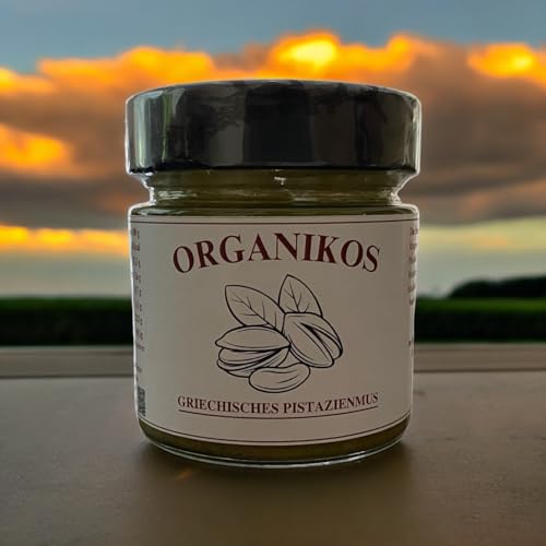 Organikos - Pistazienmus aus Griechenland 200 g - Nussmus ohne Zusatz von Zucker - 100% Griechische handverlesene Pistazien - Hoher natürlicher Proteingehalt von Organikos