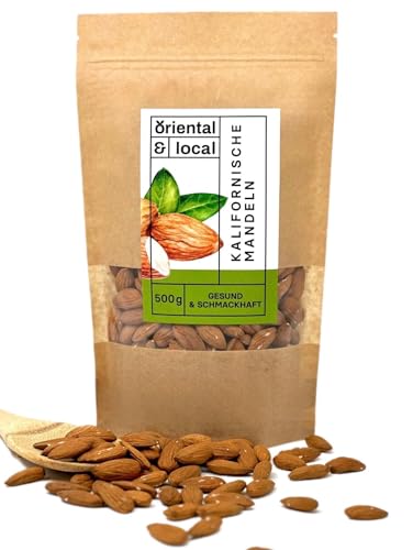 Oriental & Local Kalifornische Mandeln 500g - Mandeln Ganz - Mandeln Naturbelassen - Gesunde Snacks - Almonds 0,5kg von Oriental & Local