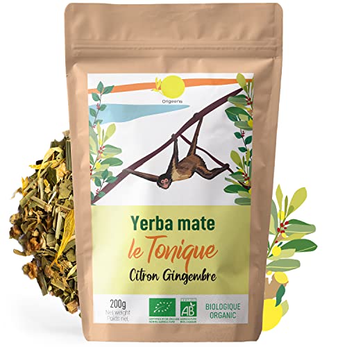 ORIGEENS BIO YERBA MATE MIT ZITRONE UND INGWER 200 g - Der Stärkende I Bio Yerba Matetee Ungeröstet, Blätter, Frei von Stängeln und Staub I Energie- und Detoxgetränk von Origeens