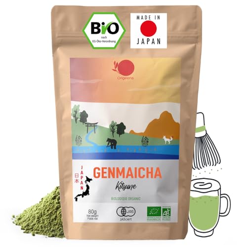 ORIGEENS Japanischer Bio Genmaicha Pulver - Bio Genmaicha Grüntee Pulver für Matcha Latte - 80g Beutel von Origeens