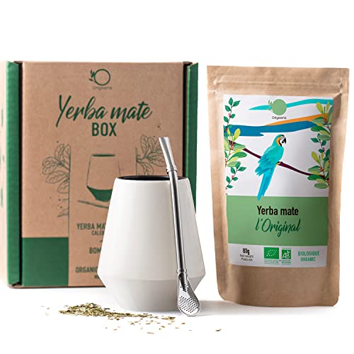 ORIGEENS MATE TEE SET mit Mate Becher, Bombilla, und BIO Yerba Mate Tee | Design Mate Tee Becher aus Keramik - Portugal | Originelles Geschenkset von Origeens