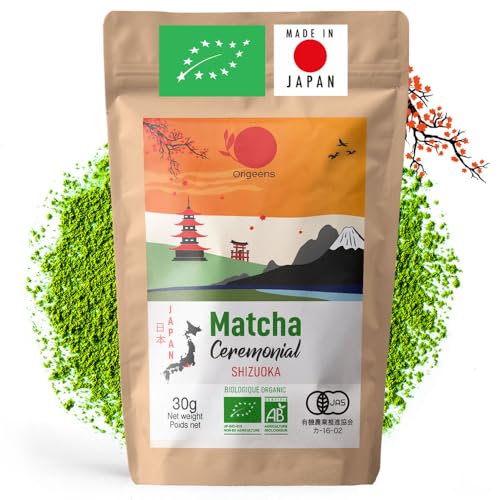 ORIGEENS BIO MATCHA CEREMONIAL GRADE - Japanischer Bio Matcha Tee, Herkunft Shizuoka - 30g-Nachfüllbeutel - Grüntee Matcha Pulver Bio Ceremonial Grade - Matcha Tea von Origeens