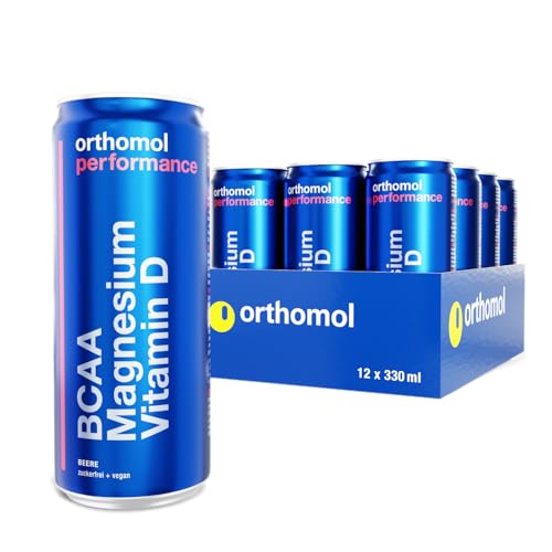 Orthomol Performance - Koffeinhaltiges Sportgetränk mit BCAA, Elektrolyten und wichtigen Vitaminen für die sportliche Leistungsfähigkeit – 12 Dosen x 330 ml - 105mg Koffein von Orthomol