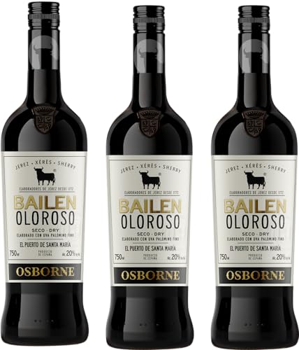 Osborne Sherry Bailén Oloroso – Hochwertiger, trockener Sherry, hergestellt nach dem Solera-Verfahren aus Andalusien in Spanien mit 20% vol. (3 x 0,75l) von Osborne