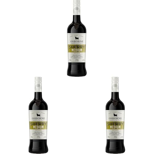 Osborne Sherry Golden Medium – Hochwertiger, halbtrockener Sherry, hergestellt nach dem Solera-Verfahren aus Andalusien in Spanien mit 15% vol. (1 x 0,75l) (Packung mit 3) von Osborne