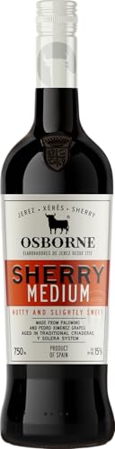 Osborne Sherry Medium – Hochwertiger, halbtrockener Sherry, hergestellt nach dem Solera-Verfahren aus Andalusien in Spanien mit 15% vol. (1 x 0,75l) von Osborne