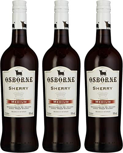 Osborne Sherry Medium – Hochwertiger, halbtrockener Sherry, hergestellt nach dem Solera-Verfahren aus Andalusien in Spanien mit 15% vol. (3 x 0,75l) von Osborne