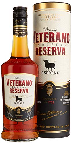Osborne Veterano Reserva – Brandy de Jerez Solera Reserva aus Spanien, hergestellt nach dem Solera-Verfahren in edler Geschenkpackung mit 36% vol. (1x 0,7l) von Osborne