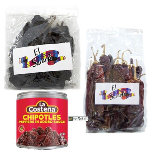 OsoRetail 1 Dose Chipotle in Adobo-Sauce 200 g (La Costeña) mit einer Auswahl von Chilischoten Guajillo und Breite (2 x 100 g) von OsoRetail