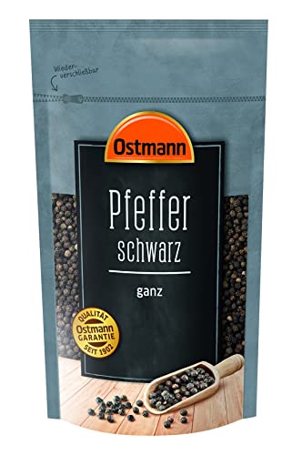 Ostmann Pfeffer schwarz ganz 250 g, Pfefferkörner schwarz, schwarzer Pfeffer ungemahlen, für Pfeffermühle & dunkle Speisen von Ostmann