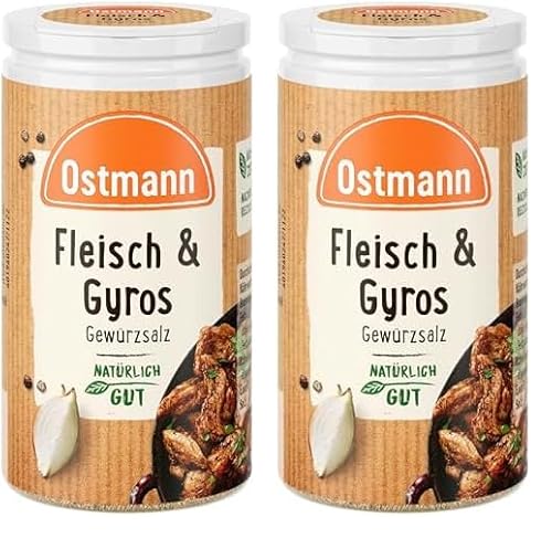 Ostmann Gewürze - Fleisch & Gyros Gewürzsalz | Pikantes Gewürz mit mediterraner Note für gegrilltes und gebratenes Fleisch | Mit praktischem Streuaufsatz | 50 g im Streuer (Packung mit 2) von Ostmann