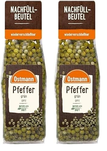 Ostmann Gewürze - Grüner Pfeffer ganz | Ungemahlener Pfeffer, ideal für Marinaden und Saucen | Zum Nachfüllen der Streudose | 40 g im Beutel (Packung mit 2) von Ostmann