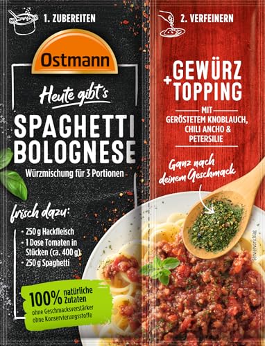 Ostmann Gewürze - Heute gibt's Bolognese | Würzmischung für 3 Portionen Spaghetti Bolognese mit passendem Gewürztopping | 100 % natürliche Zutaten | 31 g im Beutel von Ostmann