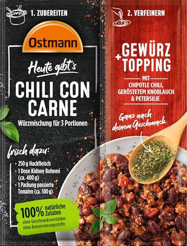 Ostmann Gewürze - Heute gibt's Chili con Carne | Würzmischung für 3 Portionen Chili con Carne mit passendem Gewürztopping zum Verfeinern | 100 % natürliche Zutaten | 36 g im Beutel von Ostmann