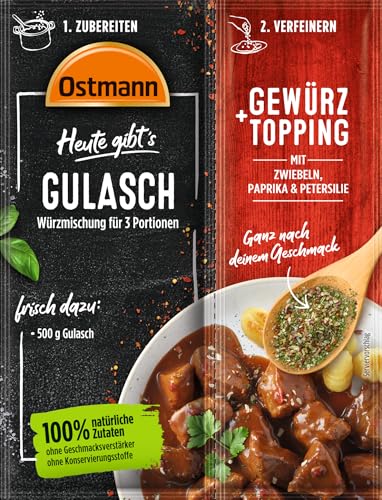 Ostmann Gewürze - Heute gibt's Gulasch | Würzmischung für 3 Portionen Gulasch mit passendem Gewürztopping | 100 % natürliche Zutaten | 32 g im Beutel von Ostmann