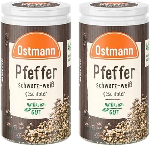 Ostmann Gewürze - Pfeffer schwarz-weiß geschroten | Kräftige Schärfe und würziges Aroma für Gegrilltes, Kurzgebratenes, Gemüse und Marinaden | 40 g in der Streudose (Packung mit 2) von Ostmann