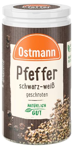 Ostmann Gewürze - Pfeffer schwarz-weiß geschroten | Kräftige Schärfe und würziges Aroma für Gegrilltes, Kurzgebratenes, Gemüse und Marinaden | 40 g in der Streudose von Ostmann