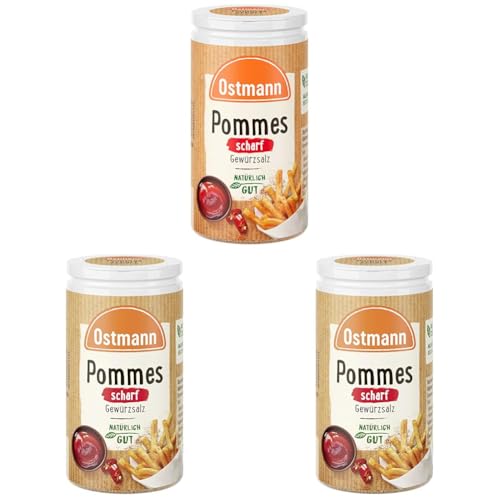 Ostmann Gewürze - Pommes Gewürzsalz scharf | Pikant-salziges Gewürz für Pommes und Kartoffelspalten | 70 g in der Streudose (Packung mit 3) von Ostmann