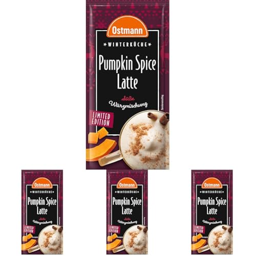 Ostmann Gewürze – Pumpkin Spice Latte Würzmischung, zum Einrühren in Milch mit Kaffee oder Espresso, mit Kürbispulver, 16 g im Beutel (Verpackungsdesign kann abweichen) (Packung mit 4) von Ostmann