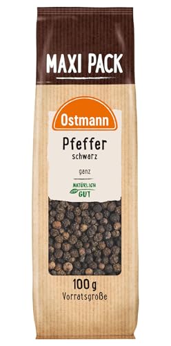 Ostmann Gewürze - Schwarze Pfefferkörner ganz | Ungemahlener Pfeffer, ideal für die Pfeffermühle oder für pikante Saucen | 100 g im Vorteilspack von Ostmann