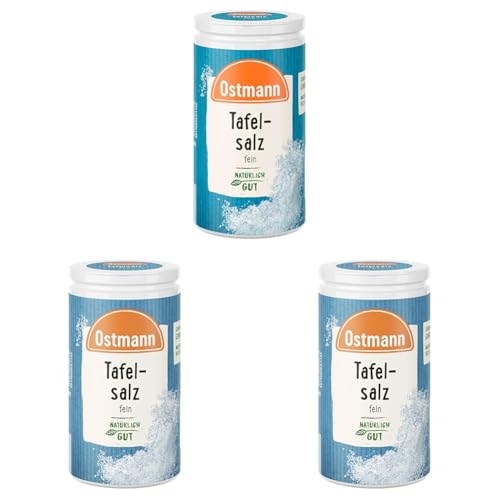 Ostmann Gewürze - Tafelsalz | Feines Speisesalz zum Nachsalzen | Mit praktischem Streuaufsatz | Natürliche Zutaten | 90 g in der Streudose (Packung mit 3) von Ostmann