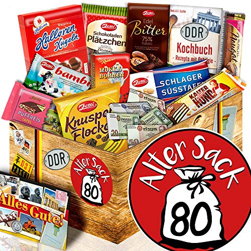 Alter Sack 80 ++ Geschenk 80 Opa ++ Präsentkorb Schokolade DDR L von ostprodukte-versand