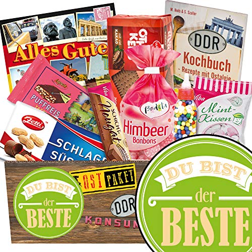 Du bist der Beste Ostalgie Geschenkset DDR Suessigkeiten-Box mit Puffreis-Schokolade, Liebesperlenfläschchen, Othello Keks Wikana uvm. von ostprodukte-versand