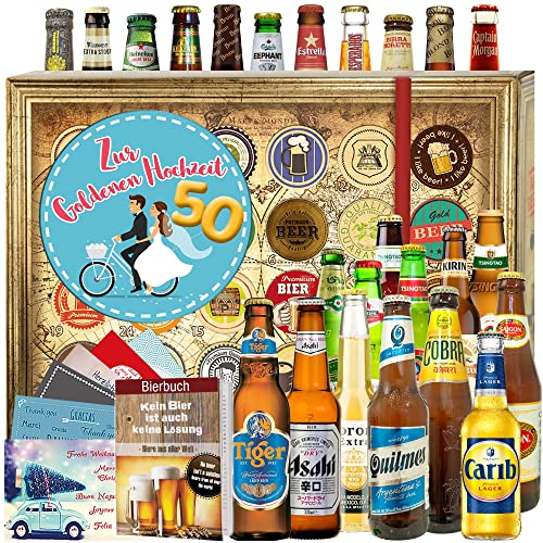 Zur Goldenen Hochzeit + Bier aus aller Welt 24x + Geschenk Paar + Bier Geschenk Adventskalender 2024 2025 von ostprodukte-versand