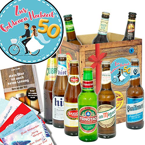 Zur Goldenen Hochzeit/goldene Hochzeit Geschenkbox/Biersorten der Welt von ostprodukte-versand