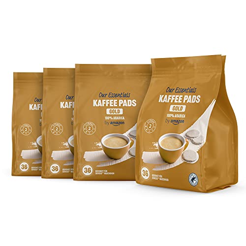 by Amazon Kaffeepads Gold 100% Arabica, Geeignet für Senseo Maschinen, Lichte Röstung, 36 Stück, 4er-Pack von by Amazon