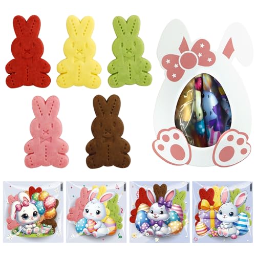 Osterhasen-Kekse Geschenkbox,Osterkekse,Hasenform-Kekse – 12 bunte Kekse im Mix, 3 Stück pro Beutel, 4 Beutel pro Box, ideal für das Osterfest, zum Teilen und Verschenken,für Kinder oder Erwachsene von Ourdort