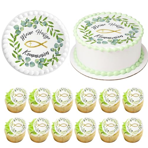 Tortenaufleger Kommunion 13 Stück, Tortendeko Kommunion Essbar mit Cake Topper Kommunion Essbar, Tortenaufleger Konfirmation, Taufe Tortendeko, Kuchen Deko Konfirmation für Mädchen Junge (style2) von Ourdort