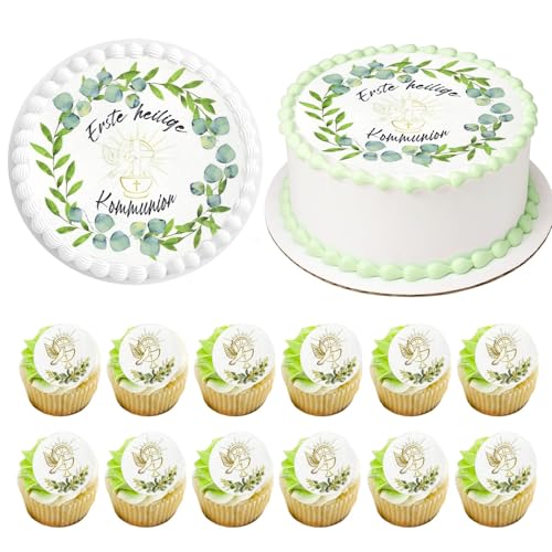 Tortenaufleger Kommunion 13 Stück, Tortendeko Kommunion Essbar mit Cake Topper Kommunion Essbar, Tortenaufleger Konfirmation, Taufe Tortendeko, Kuchen Deko Konfirmation für Mädchen Junge von Ourdort