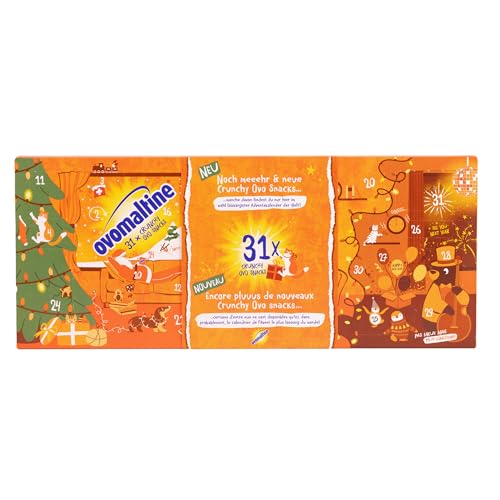 Ovomaltine Adventskalender 2024 mit 31 x Crunchy Minis - Weihnachtskalender für Kinder, Frauen und Männer mit echter Schweizer Vollmilch-Schokolade, nachhaltig von Ovomaltine