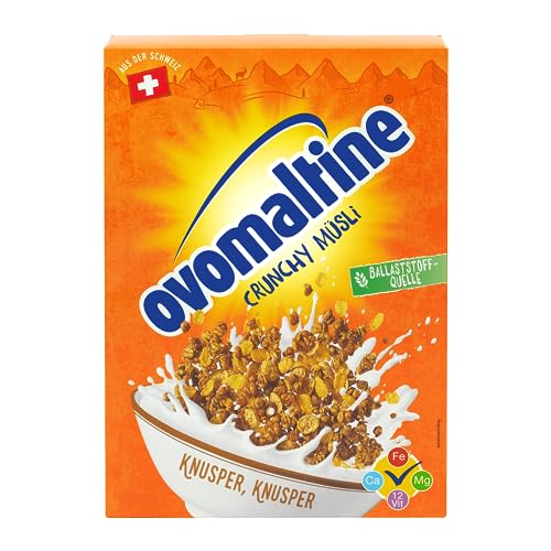 Ovomaltine Crunchy Müsli - Schoko Knusper-Müsli mit einzigartiger Cerealien-Mischung und Ovomaltine - Schokomüsli mit wertvollen Vitaminen, Ballaststoffen und Mineralstoffen (1 x 450g) (Packung mit 6) von Ovomaltine