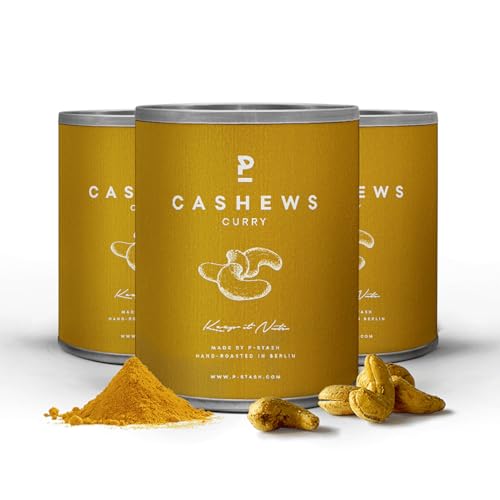 P-STASH Cashew, Edle Cashewkerne, fettfreie Trommelröstung, Nussmischung mit einzigartigen Gewürzkombinationen, Premium Nuts made in Berlin (3 x 55g, Cashew Curry) von P-Stash