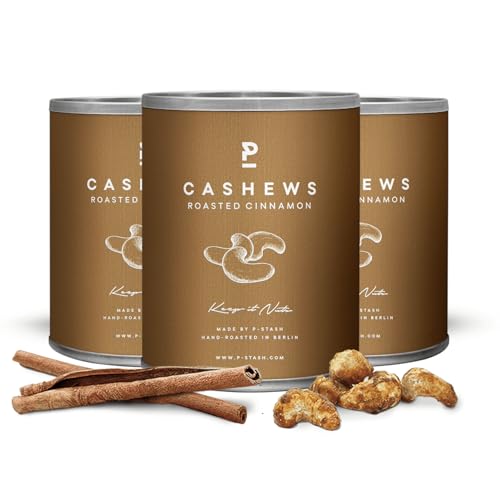 P-STASH Cashew Zimt Zucker, Gebrannte Cashewkerne 3x55g, fettfreie Trommelröstung, Nussmischung mit einzigartigen Gewürzkombinationen, Premium Nuts made in Berlin von P-Stash