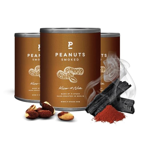 P-STASH Erdnuss, Edle Erdnüsse, fettfreie Trommelröstung, Nussmischung mit einzigartigen Gewürzkombinationen, Premium Nuts made in Berlin (3 x 60g, Erdnüsse mit Rauch-Geschmack) von P-Stash