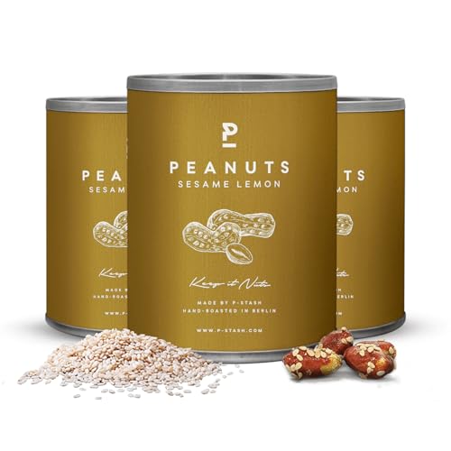 P-STASH Erdnuss, Edle Erdnüsse, fettfreie Trommelröstung, Nussmischung mit einzigartigen Gewürzkombinationen, Premium Nuts made in Berlin (3 x 60g, Erdnuss Sesam Zitrone) von P-Stash