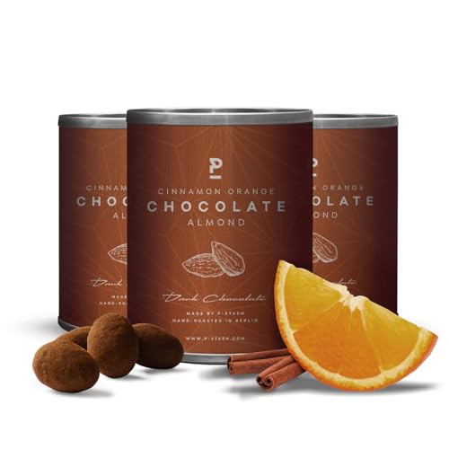 P-STASH Mandel Dunkle Schokolade Zimt Orange, Edle Mandeln geröstet 3x60g, fettfreie Trommelröstung, Nussmischung mit einzigartigen Gewürzkombinationen, Premium Nuts made in Berlin von P-Stash