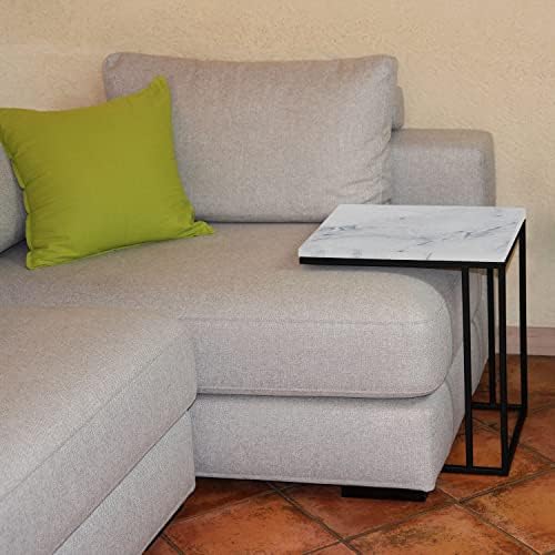 P17 - Whisky Couchtisch | Basis: Schwarz Metallic – Oberseite: MDF Weisser Marmor | Abmessungen: Basis 40x48 cm - Höhe 55 cm | Couchtisch für Sofas von P17